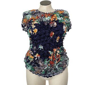 Vintage Pucker Top Short Sleeves Shirt Fish Aquarium Koi Oceanographer OSFM